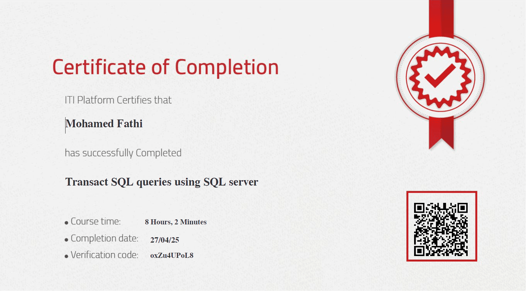 SQL Certificate